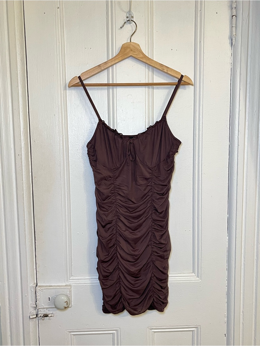 H&M Chocolate Brown Ruched Mini Slip Dress